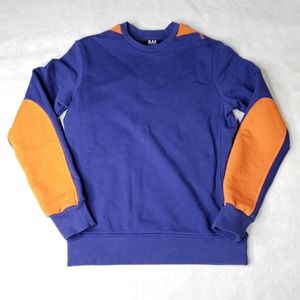 Raf Simons VTG Y2K Crew Neck Sweatshirt Blue / Orange Elbow Patches Size XS Men